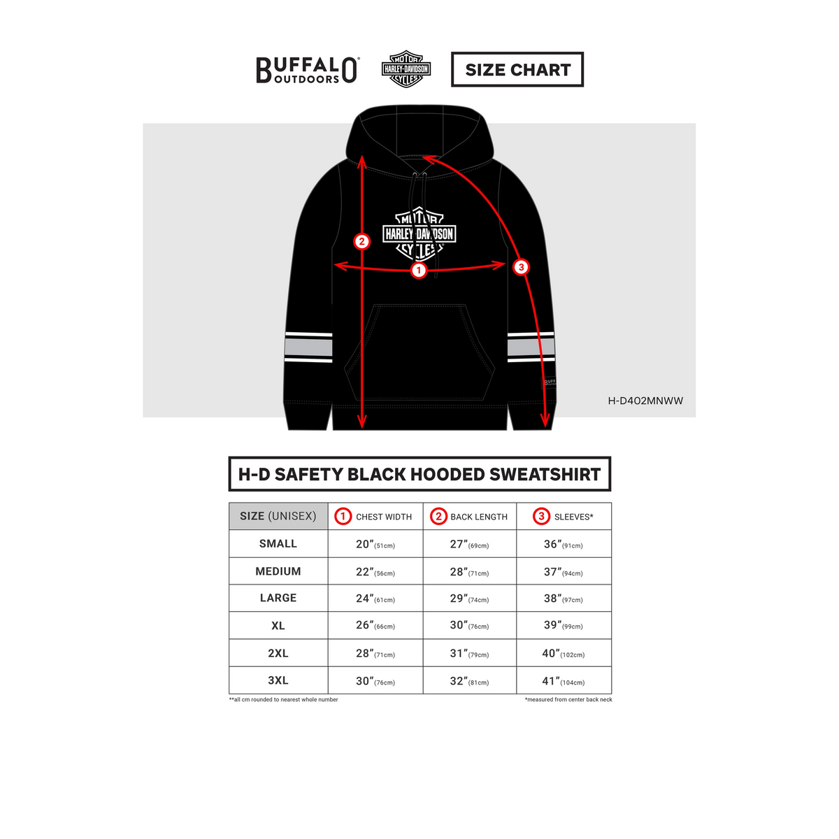 Harley-Davidson Black Hoodie - Size Chart