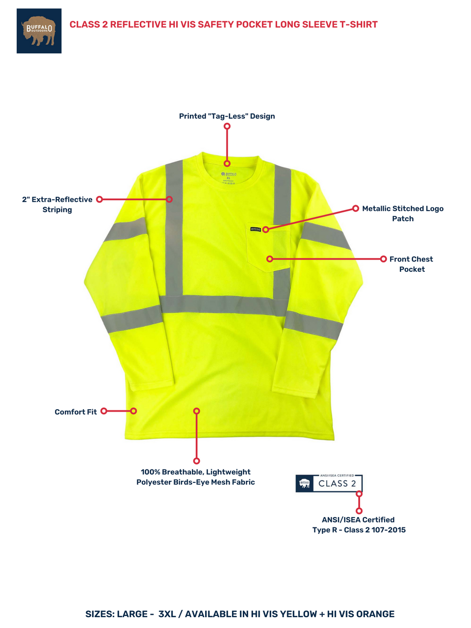 Reflective Hi-Vis Safety Pocket Long Sleeve T-Shirt